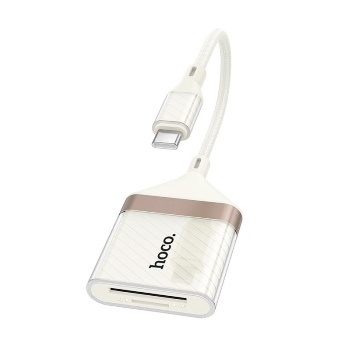 Перехідник 2 в 1 HOCO UA40A Type-C / 480Mbps / OTG / 2TB Max, White-Gold
