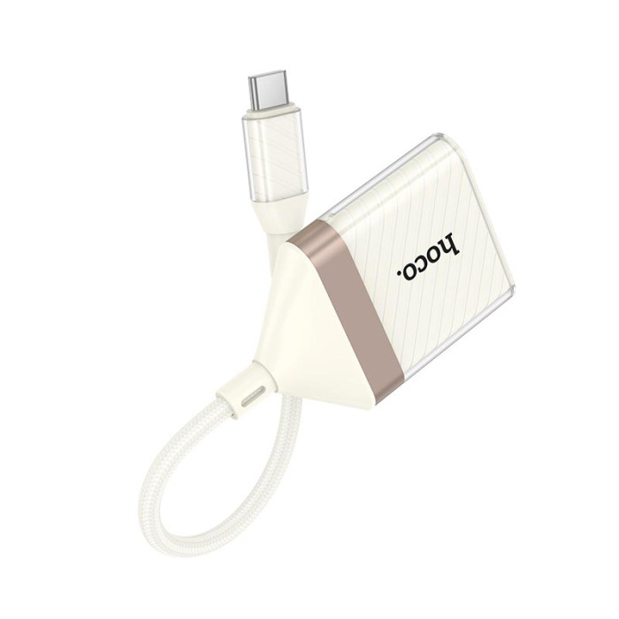 Перехідник 2 в 1 HOCO UA40A Type-C / 480Mbps / OTG / 2TB Max, White-Gold