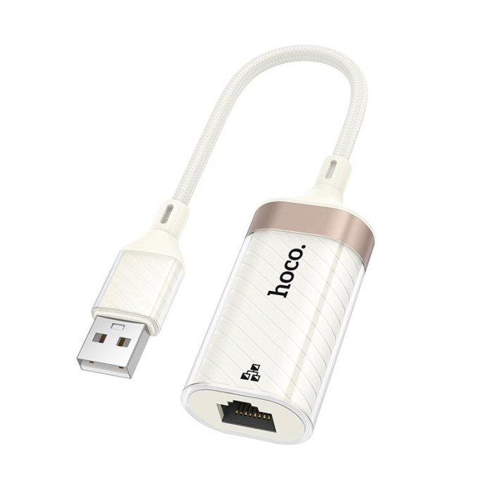 Перехідник Hoco UA41 USB to RJ45 100 Мбіт White-Gold