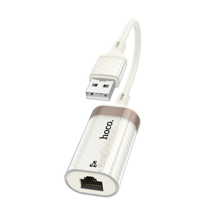 Перехідник Hoco UA41 USB to RJ45 100 Мбіт White-Gold