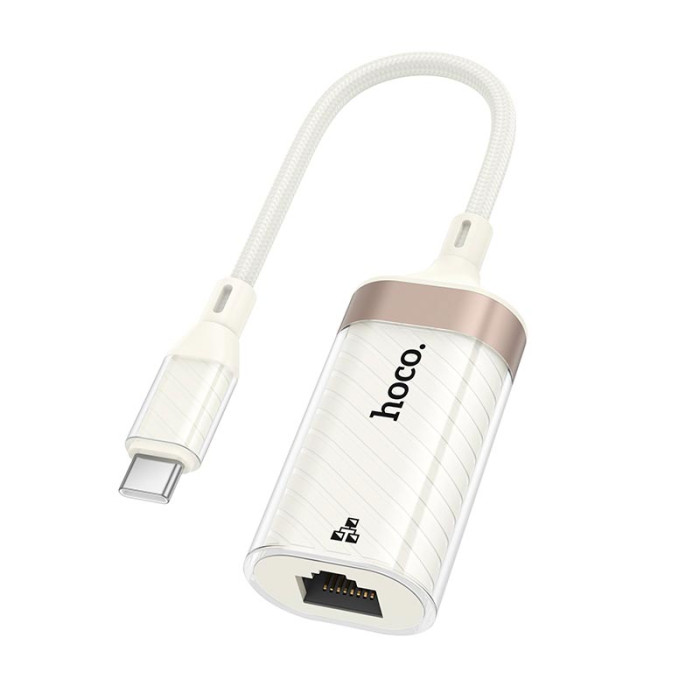 Переходник Hoco UA41B Type-C to RJ45 100 Мбіт White-Gold