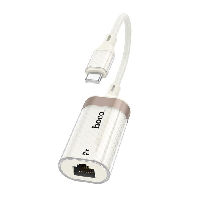 Переходник Hoco UA41B Type-C to RJ45 100 Мбіт White-Gold