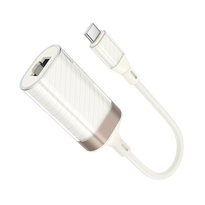 Переходник Hoco UA41B Type-C to RJ45 100 Мбіт White-Gold