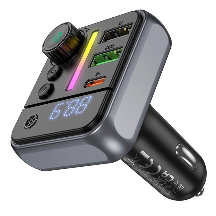 FM модулятор BOROFONE BC50 2USB / 1Type-C / PD / QC / 38W / 3A, BT5.4 Black