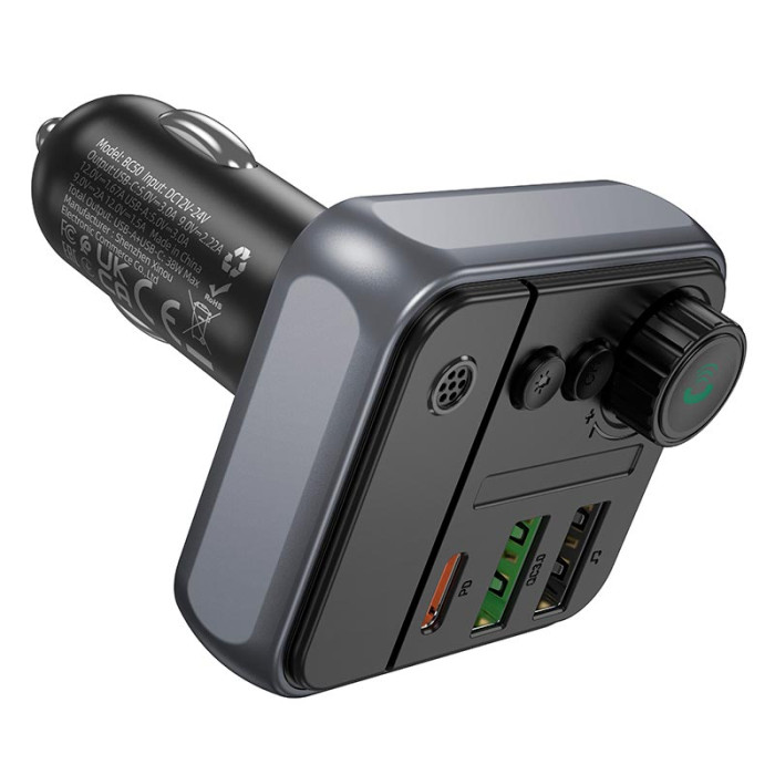 FM модулятор BOROFONE BC50 2USB / 1Type-C / PD / QC / 38W / 3A, BT5.4 Black