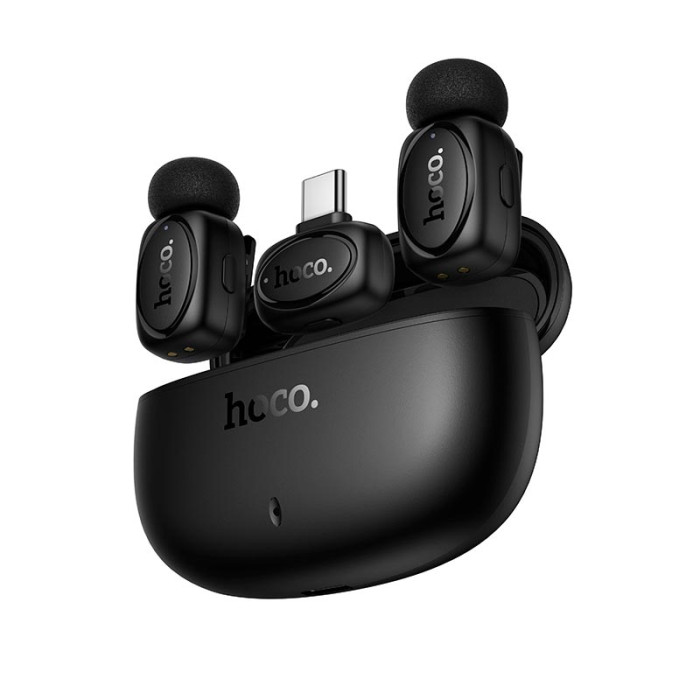 Беспроводной петличный микрофон 2 шт HOCO L19 Type-C/Lightning Black