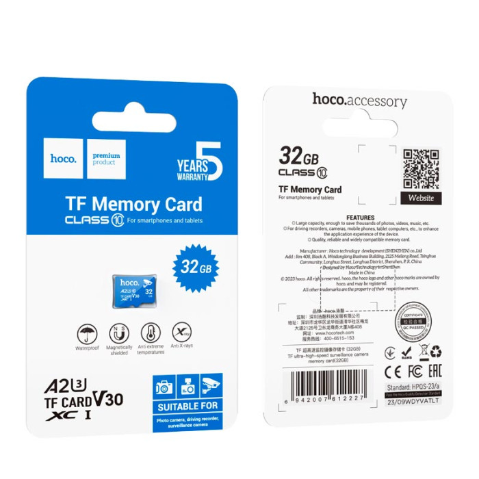 Карта памяти HOCO CL10 MicroSD на 32GB Class V30 Blue