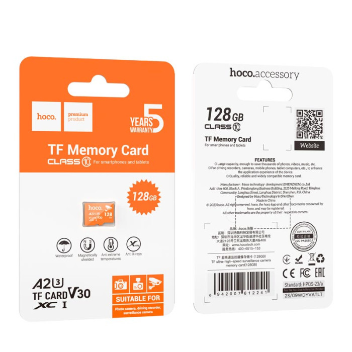 Карта памʼяті HOCO CL10 MicroSD на 128GB Class V30 Orange