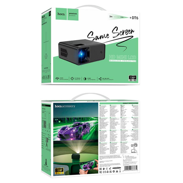 Проектор Hoco DT6 Wi-Fi / BT5.1 / 2.4G / 5G / 720p, Black