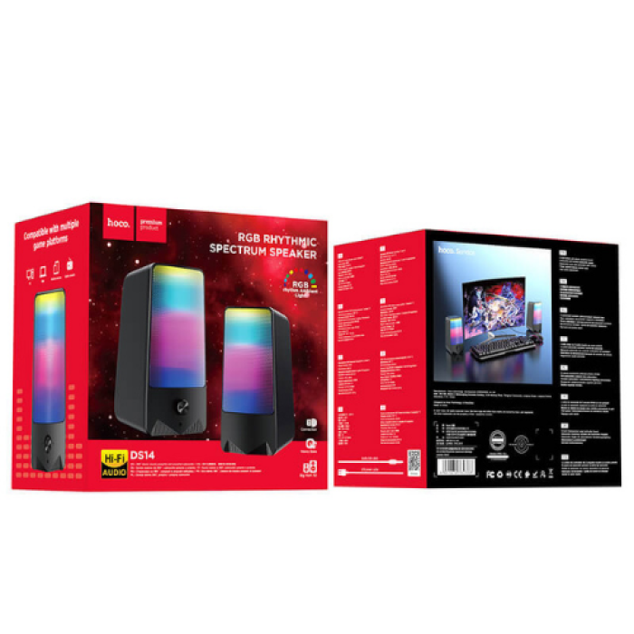 Акустическая система для ПК HOCO DS14 RGB 2х5W, AUX / USB, Black