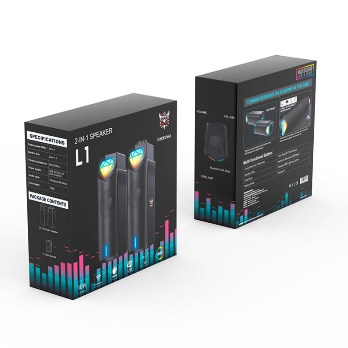Акустическая система для ПК ONIKUMA L1 RGB 2х3W,  BT / USB, Black