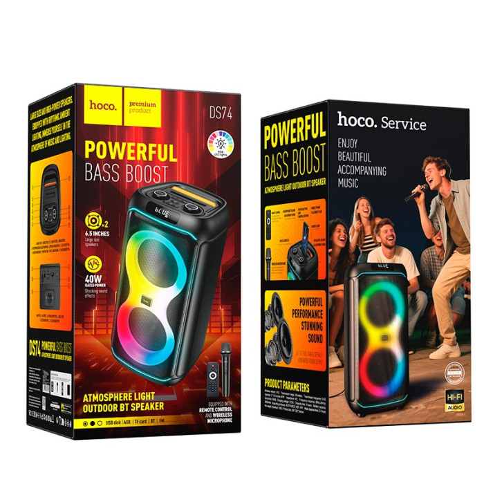Караоке-колонка HOCO DS74 TF / AUX / USB / FM / BT, 40W, 3 год Black 