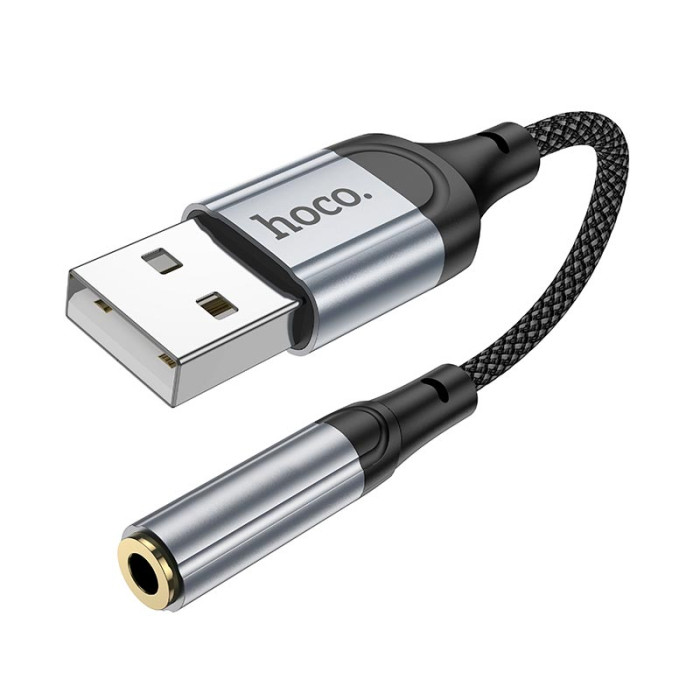 Перехідник HOCO LS36 USB to AUX 3.5 mm Grey
