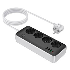 Мережевий фільтр Hoco AC22 4x220V / 3хUSB / 1хType-C / 2500W 3 м, Black
