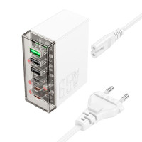 Зарядний пристрій 6 в 1 HOCO N36 3 х USB / 3 х Type-C, PD/QC, 65W/3A, White