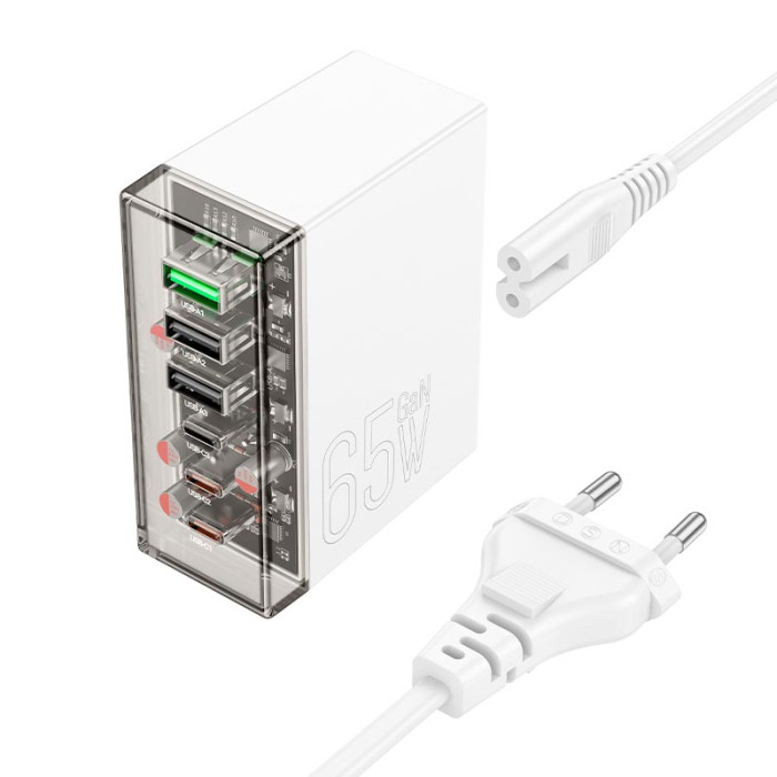 Зарядное устройство 6 в 1 HOCO N36 3 х USB / 3 х Type-C, PD/QC, 65W/3A, White