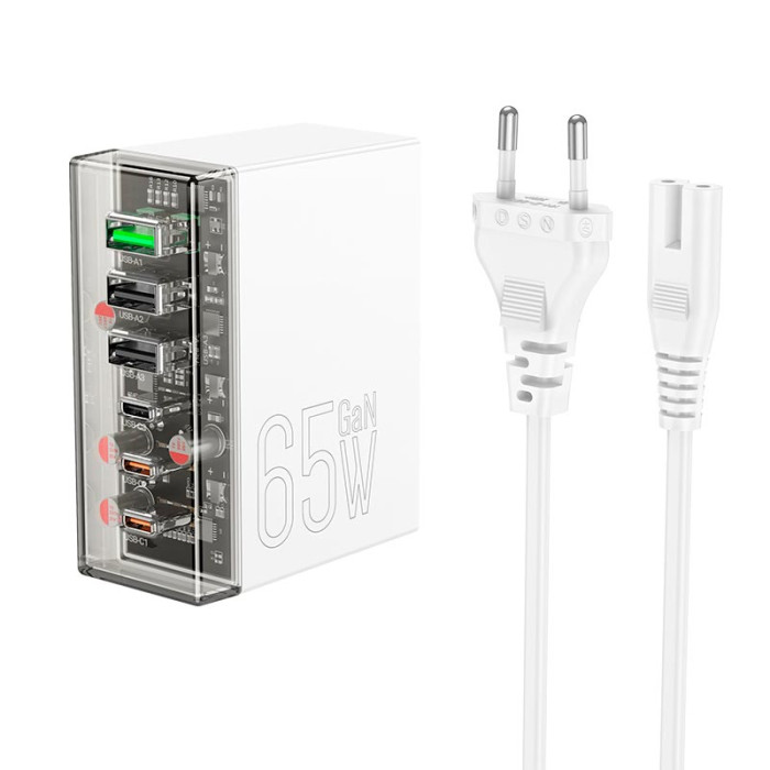 Зарядное устройство 6 в 1 HOCO N36 3 х USB / 3 х Type-C, PD/QC, 65W/3A, White