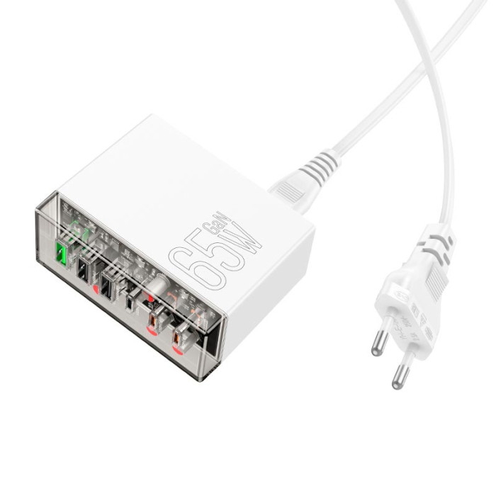 Зарядное устройство 6 в 1 HOCO N36 3 х USB / 3 х Type-C, PD/QC, 65W/3A, White