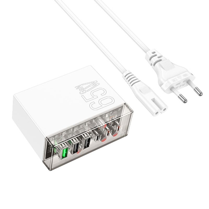 Зарядное устройство 6 в 1 HOCO N36 3 х USB / 3 х Type-C, PD/QC, 65W/3A, White