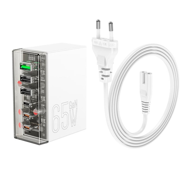 Зарядное устройство 6 в 1 HOCO N36 3 х USB / 3 х Type-C, PD/QC, 65W/3A, White