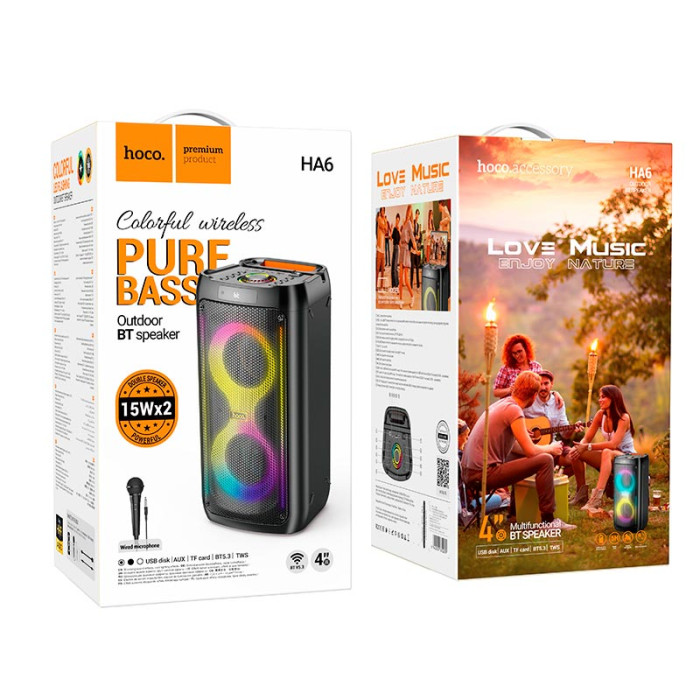 Караоке-колонка HOCO HA6 BT5.3 TF / AUX / USB / FM / BT / TWS, 30W, 5 ч Black