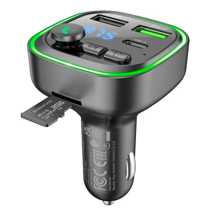 FM модулятор BOROFONE BC48 2USB / 1Type-C / PD / QC / 18W / 3A, BT5.0 Black