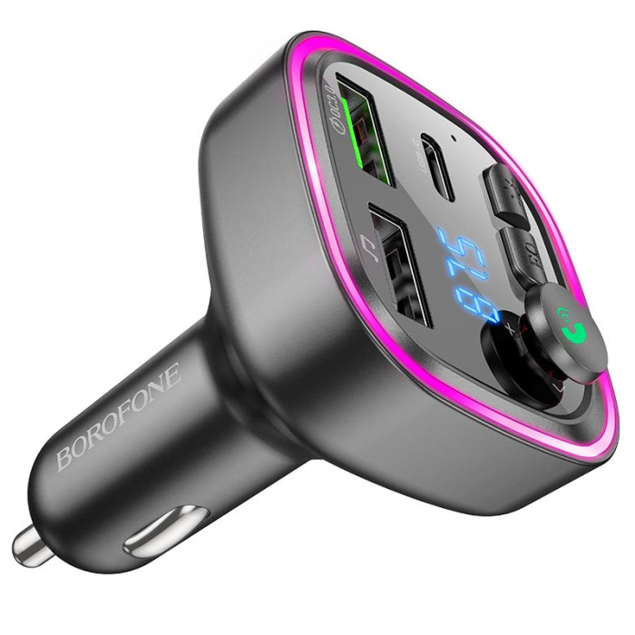 FM модулятор BOROFONE BC48 2USB / 1Type-C / PD / QC / 18W / 3A, BT5.0 Black