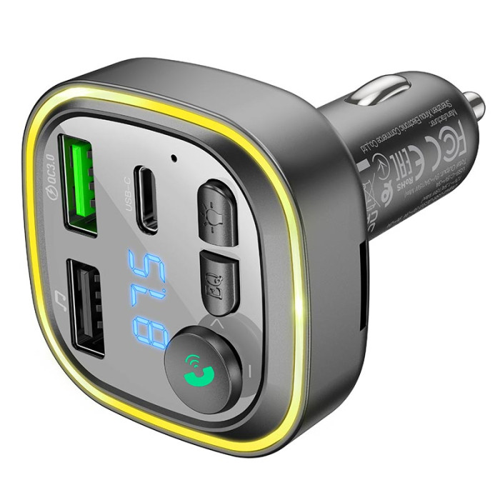 FM модулятор BOROFONE BC48 2USB / 1Type-C / PD / QC / 18W / 3A, BT5.0 Black