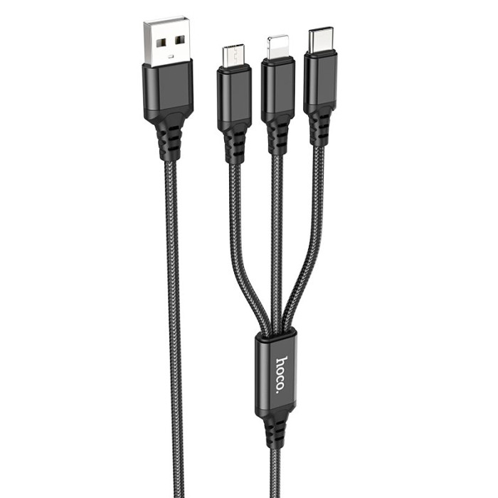 Кабель 3 в 1 Hoco X76 lightning + Type-C + Micro USB 1m Black