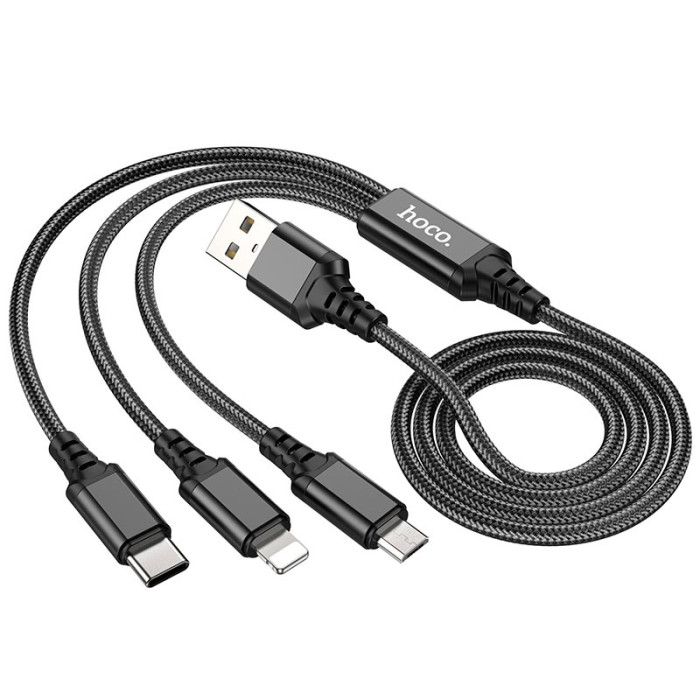 Кабель 3 в 1 Hoco X76 lightning + Type-C + Micro USB 1m Black