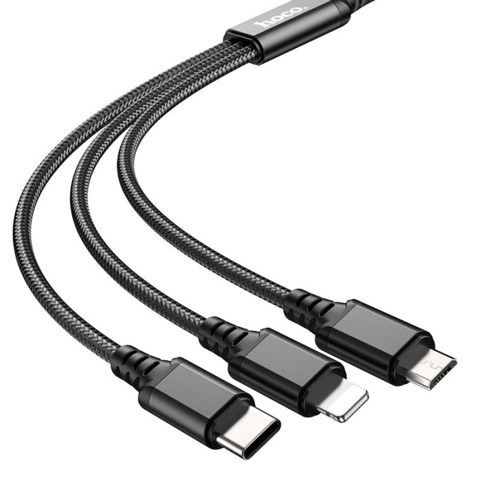Кабель 3 в 1 Hoco X76 lightning + Type-C + Micro USB 1m Black