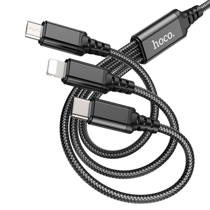 Кабель 3 в 1 Hoco X76 lightning + Type-C + Micro USB 1m Black