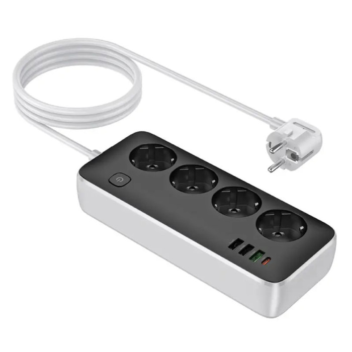 Мережевий фільтр Hoco AC22 4x220V / 3хUSB / 1хType-C / 2500W 1.5 м, Black