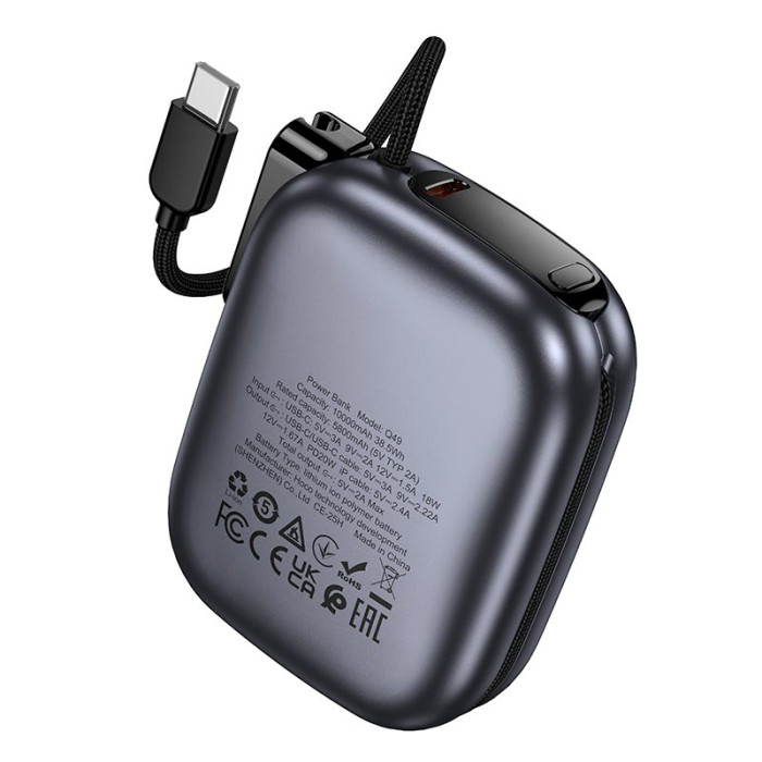 Повербанк Hoco Q49 10000mAh, Lightning / 2 х Type-C / 20W / 3A, Metal-Grey