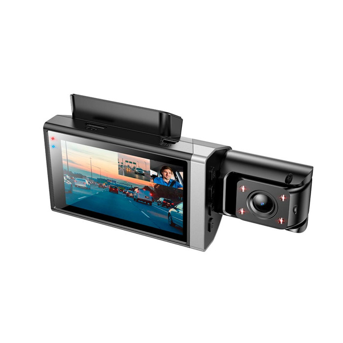 Відеореєстратор HOCO DI64 3" IPS 720p / 480p+480p, WiFi, 3 камери, Black