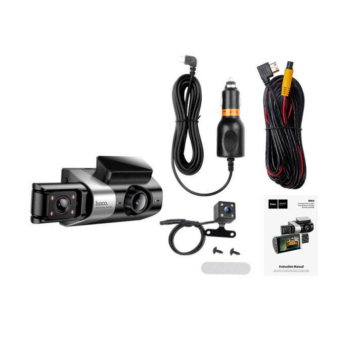 Відеореєстратор HOCO DI64 3" IPS 720p / 480p+480p, WiFi, 3 камери, Black