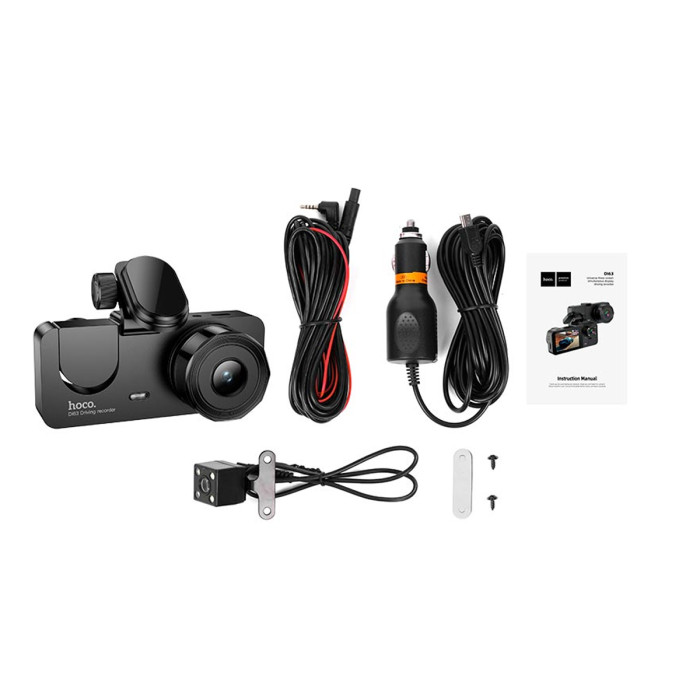 Відеореєстратор HOCO DI63 2" IPS 720p / 480p+480p, WiFi, 3 камери, Black