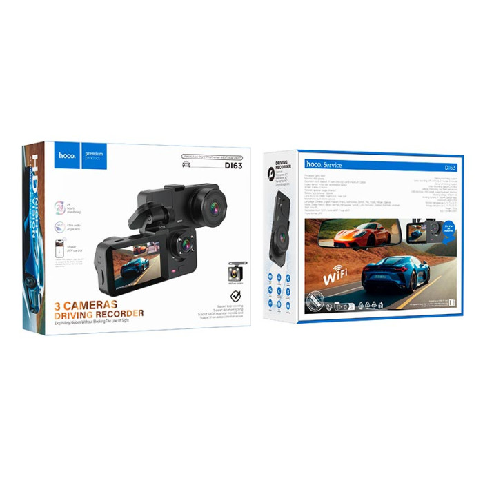 Відеореєстратор HOCO DI63 2" IPS 720p / 480p+480p, WiFi, 3 камери, Black