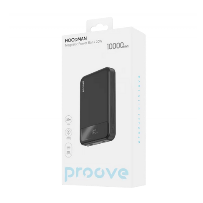 Повербанк Proove Hoodman Magnetic 10000mAh, Type-C / 20W / 3A, Black