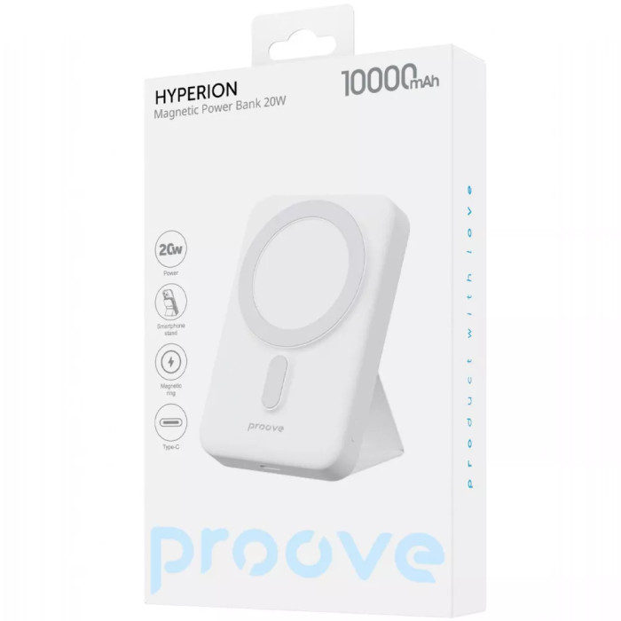Повербанк Proove Hyperion Magnetic 10000mAh, Type-C / 20W / 3A, White