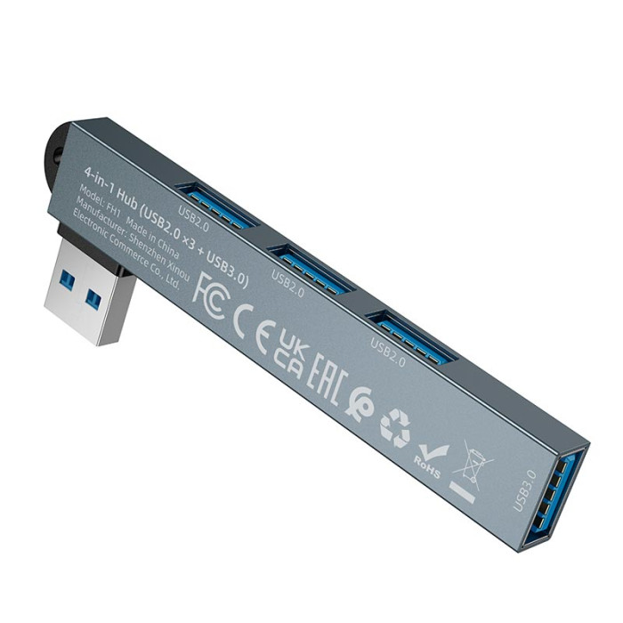 Перехідник 4 в 1 BOROFONE FH1 Metal Grey