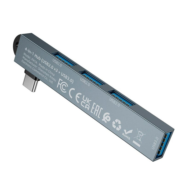 Перехідник 4 в 1 BOROFONE FH1A Metal Grey
