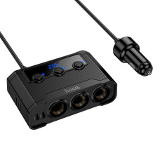 Адаптер автомобільний 3 в 1 Hoco Z64 2 х Type-C / 2 x USB / 240W Black
