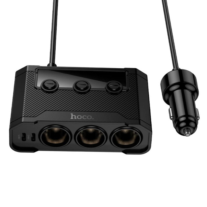 Адаптер автомобильный 3 в 1 Hoco Z64 2 х Type-C / 2 x USB / 240W Black