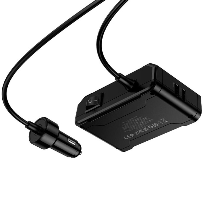 Адаптер автомобильный 3 в 1 Hoco Z64 2 х Type-C / 2 x USB / 240W Black