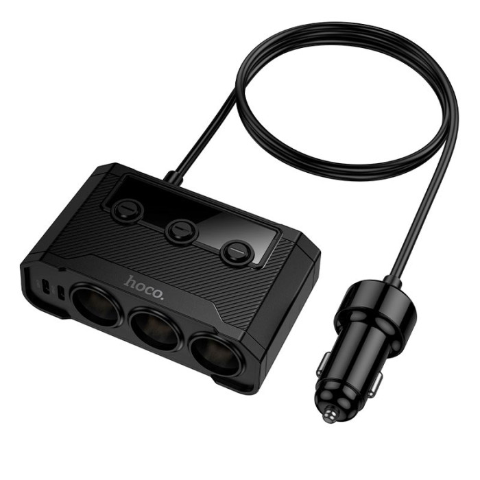 Адаптер автомобильный 3 в 1 Hoco Z64 2 х Type-C / 2 x USB / 240W Black