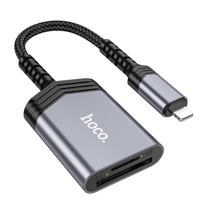 Перехідник 2 в 1 HOCO UA25 Lightning to SD/TF Grey
