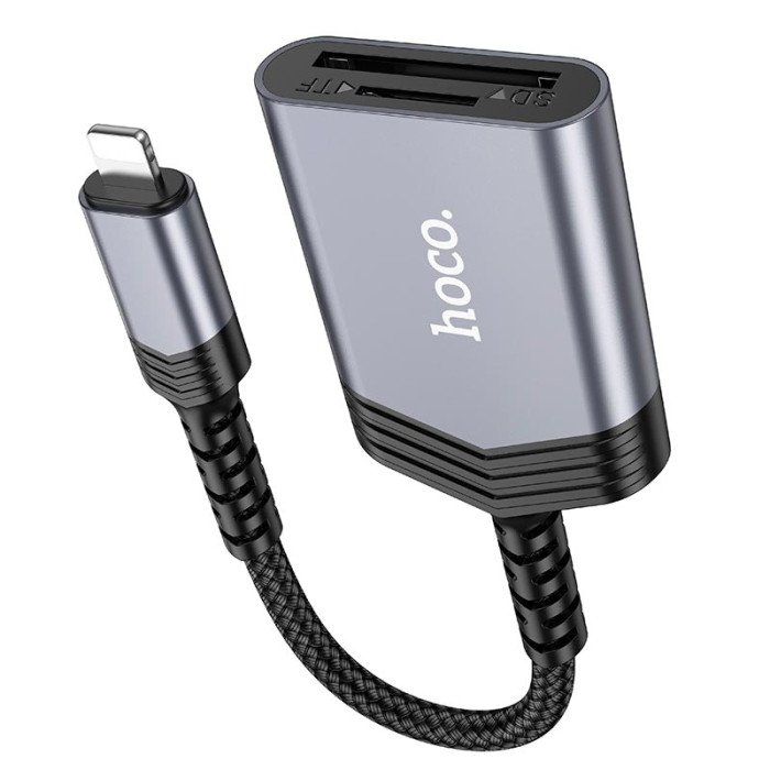 Перехідник 2 в 1 HOCO UA25 Lightning to SD/TF Grey