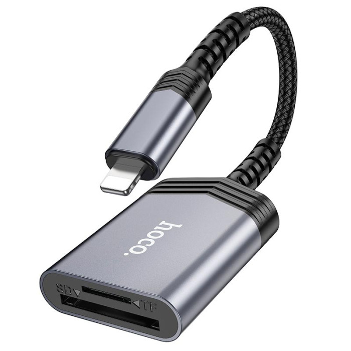 Перехідник 2 в 1 HOCO UA25 Lightning to SD/TF Grey