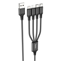 Кабель 4 в 1 Hoco X76 lightning + Type-C х 2 + Micro USB 1m Black